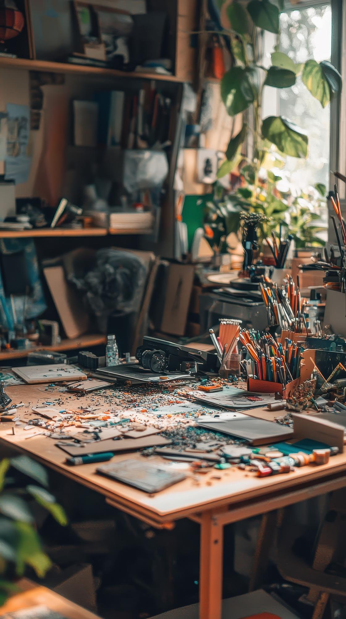 atelier workspace with threads and patterns